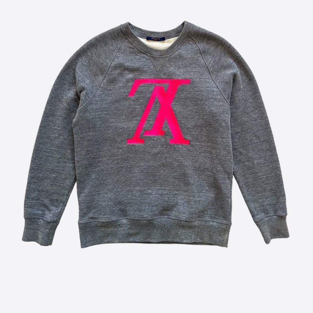 Louis Vuitton Gray Crewneck Sweatshirt with Upside down Pink Logo